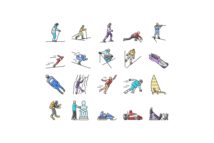 winter sport ski snow jump icons set vector
