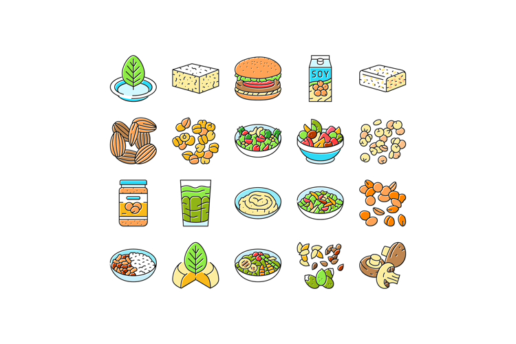 vegan food fresh organic icons set vector