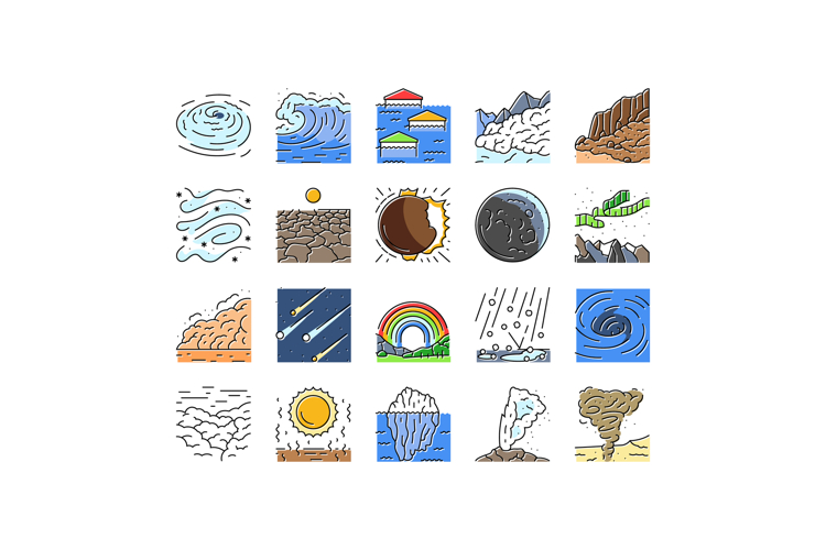 natural phenomena weather sun icons set vector