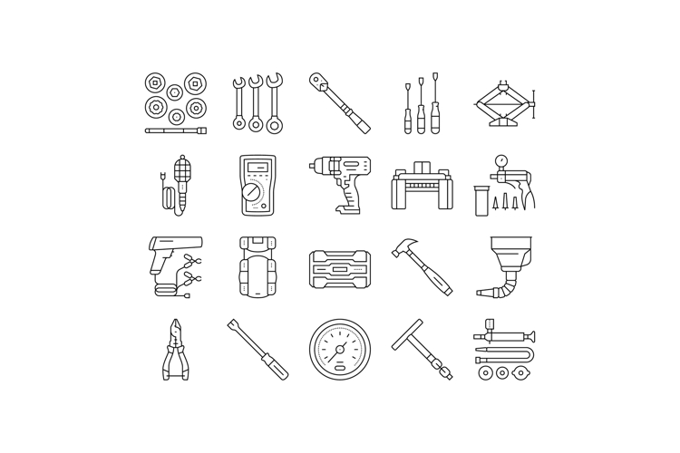 car repair tools wrench icons set vector