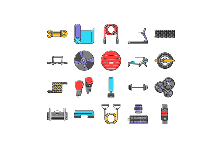 fitness tool dumbbell kettlebell icons set vector