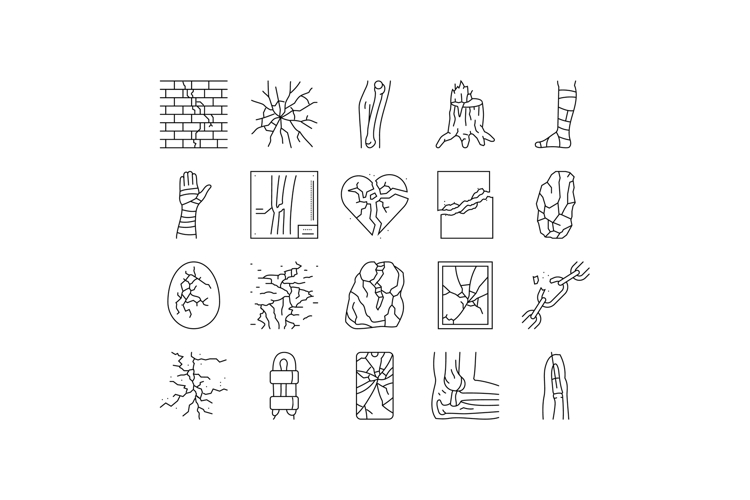 fracture bone break injury icons set vector