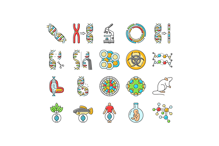 genetic engineering crispr genome icons set vector