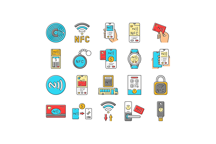 nfc technology contactless icons set vector