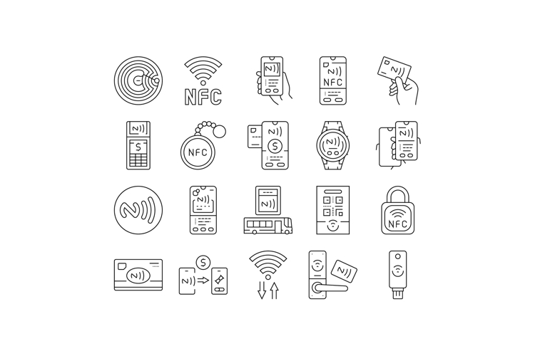 nfc technology contactless icons set vector