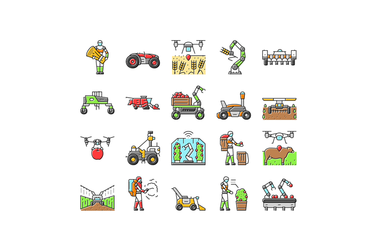 robot harvests automation icons set vector