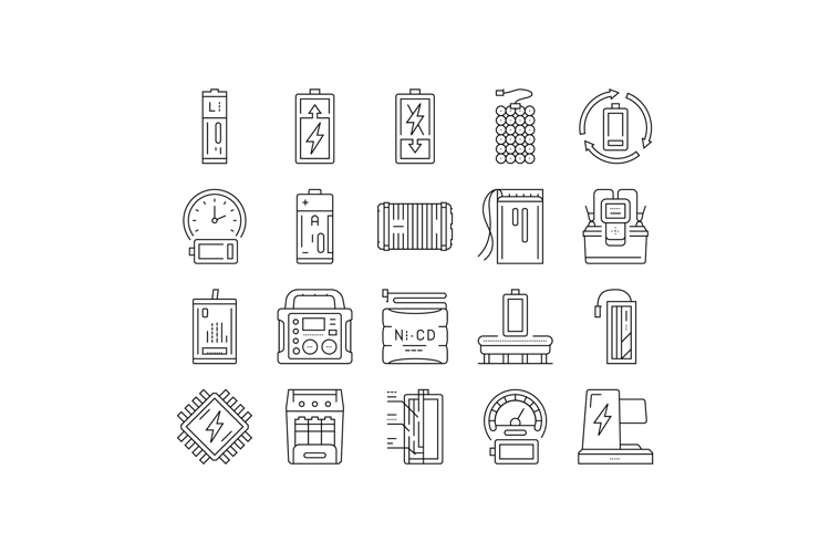 battery technology power electric icons set vector