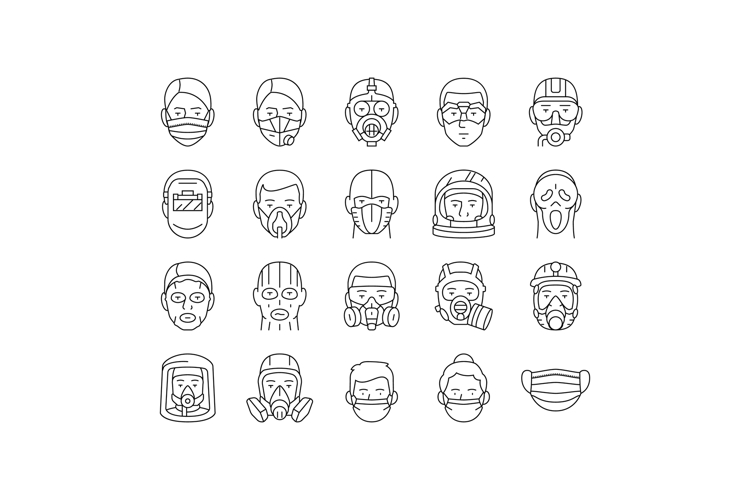 mask virus face safety icons set vector
