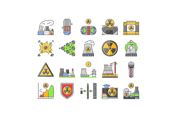 nuclear energy power plant icons set vector