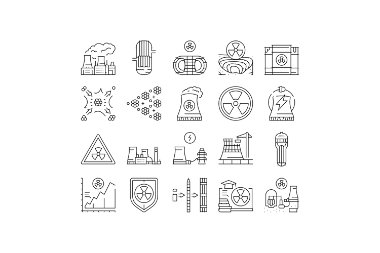 nuclear energy power plant icons set vector