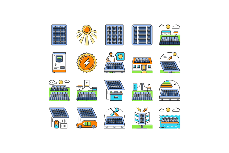solar panels energy sun icons set vector