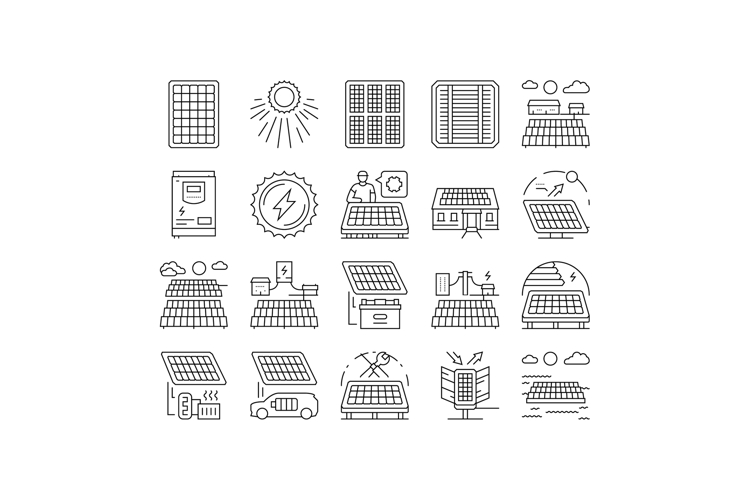 solar panels energy sun icons set vector