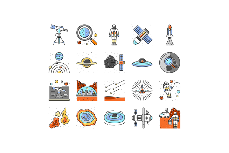 space exploration planet icons set vector