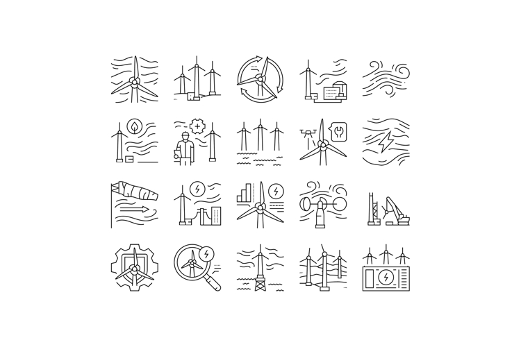 wind turbine power energy farm icons set vector