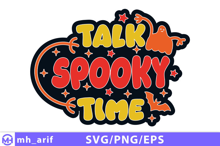 Retro Halloween Talk Spooky Time SVG PNG T-shirt Design example image 1