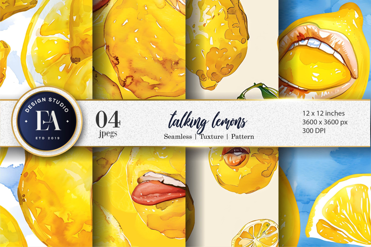 Talking Lemons Funny Watercolor Seamless Digital Paper
