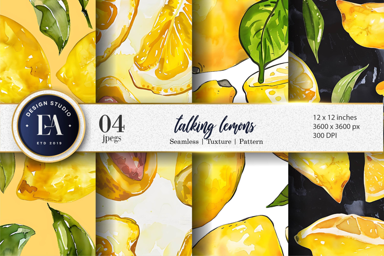 Whimsical Talking Lemons Watercolor Funny Digital Paper