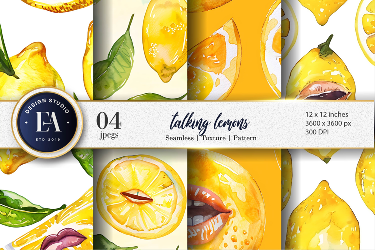 Whimsical Talking Lemons Watercolor Funny Digital Paper