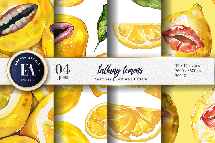Whimsical Talking Lemons Watercolor Funny Digital Paper
