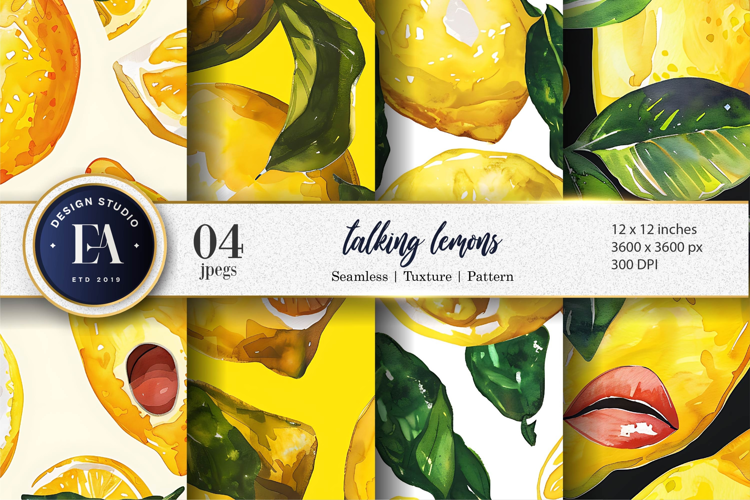 Quirky Talking Lemons Watercolor Cartoon Digital Paper