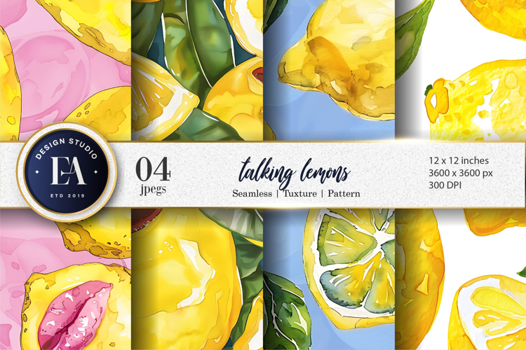 Talking Lemons Funny Watercolor Seamless Digital Paper