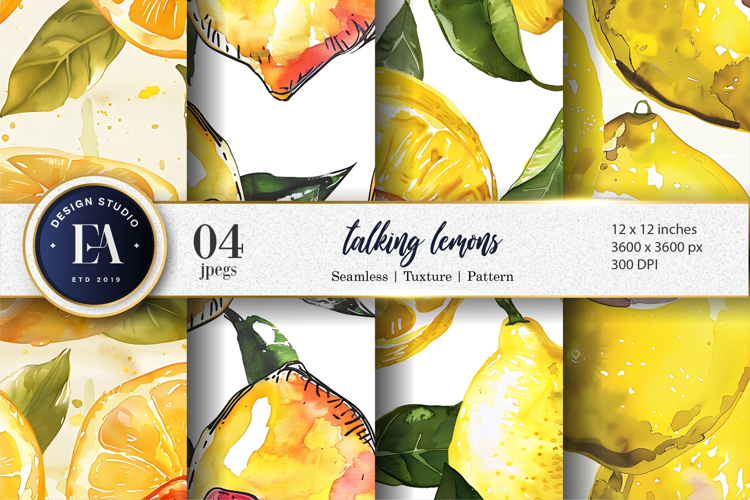 Quirky Talking Lemons Watercolor Cartoon Digital Paper
