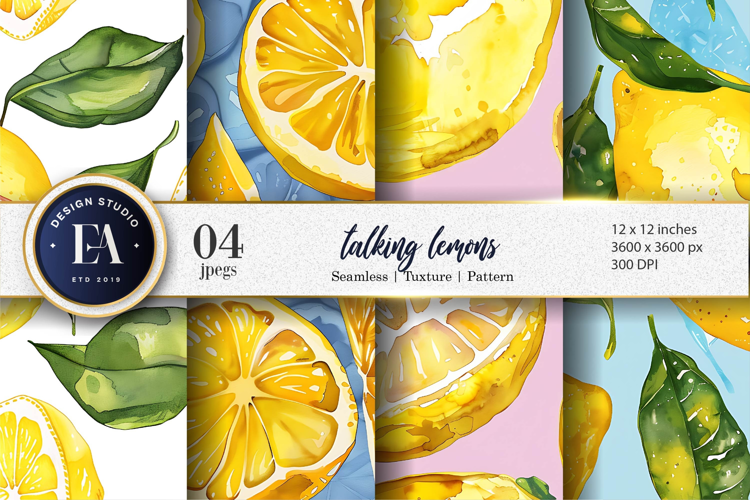 Talking Lemons Funny Watercolor Seamless Digital Paper