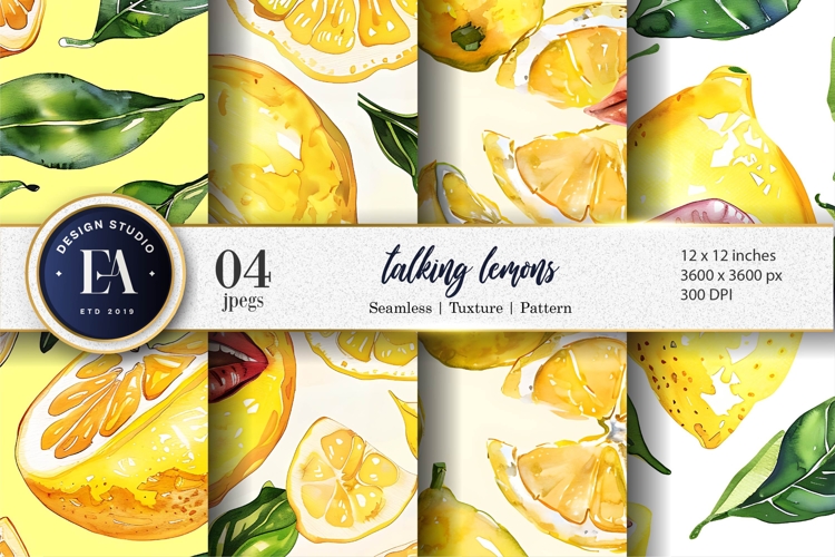 Quirky Talking Lemons Watercolor Cartoon Digital Paper