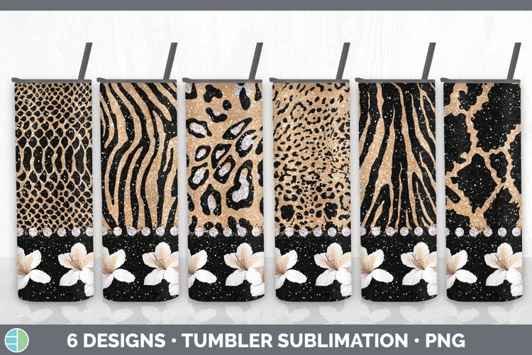 Bundle of six Tan Animal Print sublimation tumbler designs