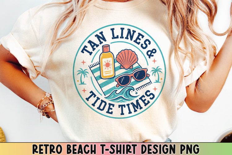 Retro Beach T Shirt Design, Distressed Coastal Sublimation.