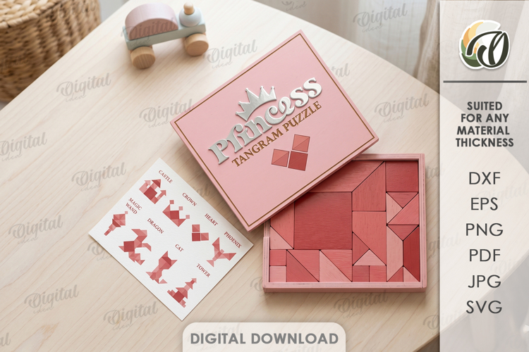 Princess Tangram Puzzle Box Laser Cut. Puzzle Box SVG