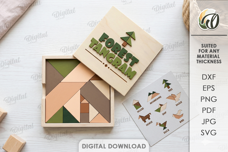 Forest Tangram Puzzle Box Laser Cut. Puzzle Box SVG