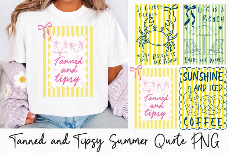 Tanned and Tipsy PNG, Summer Quote Sublimation