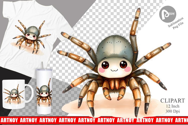 Watercolor Clipart Tarantula Wildlife example image 1
