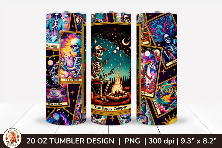 Sarcastic Tarot Tumbler Wrap, Skeleton Tumbler, Funny Tarot