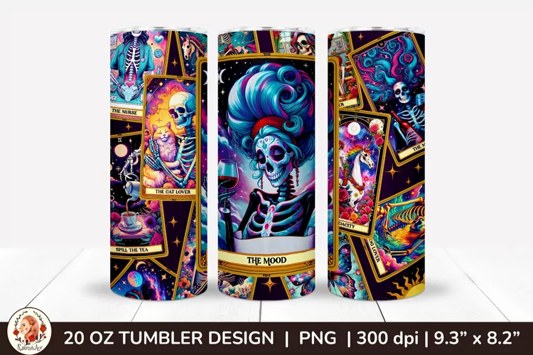 Sarcastic Tarot Tumbler Wrap, Skeleton Tumbler, Funny Tarot