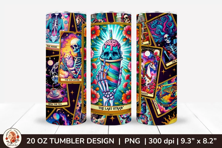 Sarcastic Tarot Tumbler Wrap, Skeleton Tumbler, Funny Tarot