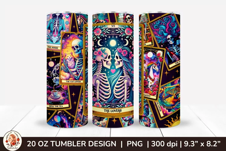Sarcastic Tarot Tumbler Wrap, Skeleton Tumbler, Funny Tarot