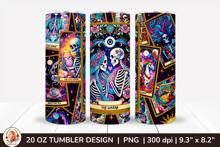 Sarcastic Tarot Tumbler Wrap, Skeleton Tumbler, Funny Tarot