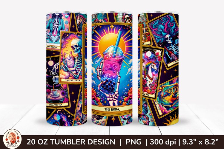 Sarcastic Tarot Tumbler Wrap, Skeleton Tumbler, Funny Tarot example image 1
