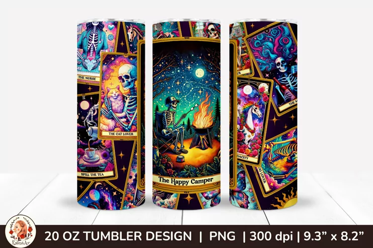 Sarcastic Tarot Tumbler Wrap, Skeleton Tumbler, Funny Tarot
