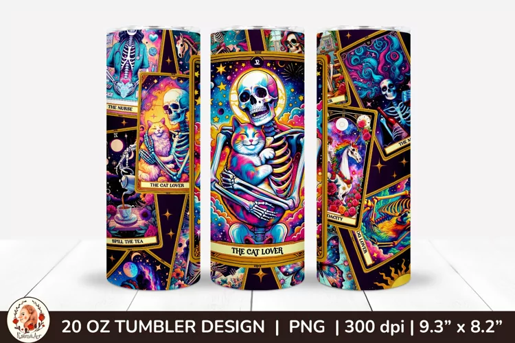 Sarcastic Tarot Tumbler Wrap, Skeleton Tumbler, Funny Tarot
