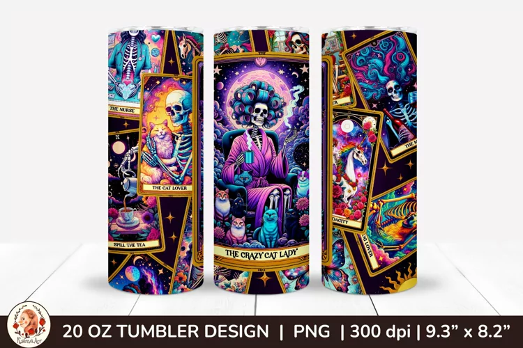Sarcastic Tarot Tumbler Wrap, Skeleton Tumbler, Funny Tarot