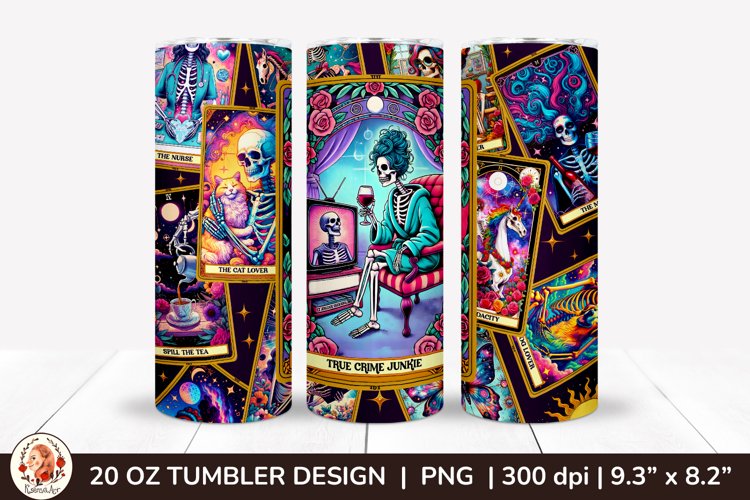 Sarcastic Tarot Tumbler Wrap, Skeleton Tumbler, Funny Tarot example image 1
