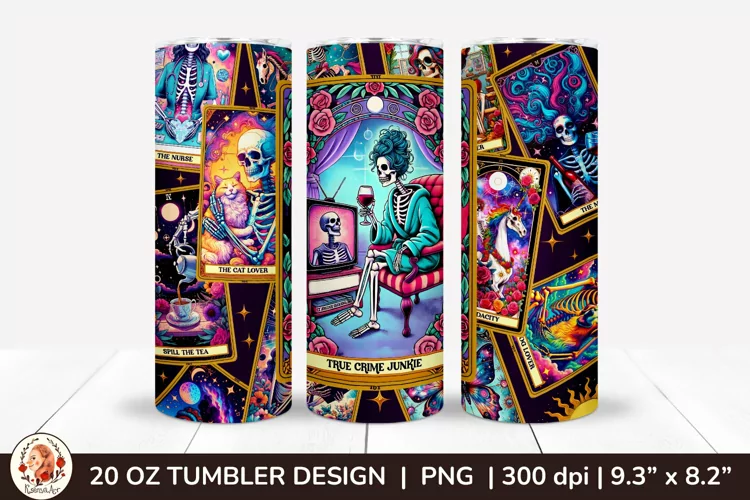 Sarcastic Tarot Tumbler Wrap, Skeleton Tumbler, Funny Tarot