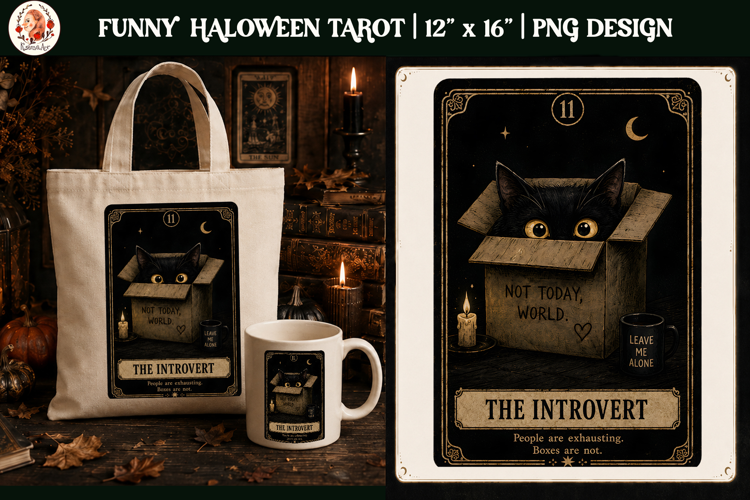 Funny Tarot Cat PNG Sublimation Design | Grumpy Black Cat