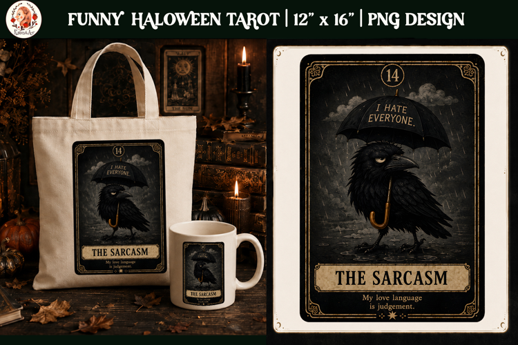 Funny Tarot Cat PNG Sublimation Design | Grumpy Black Cat