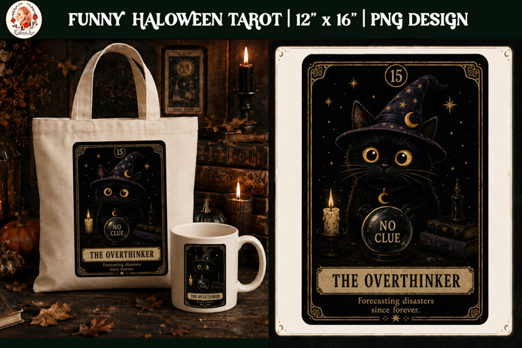 Funny Tarot Cat PNG Sublimation Design | Grumpy Black Cat