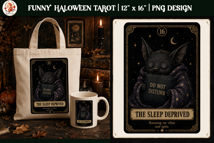 Funny Tarot Cat PNG Sublimation Design | Grumpy Black Cat