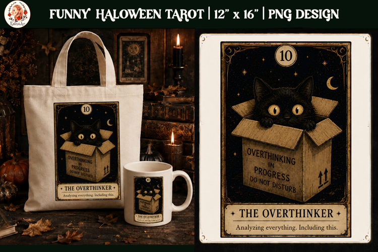 Funny Tarot Cat PNG Sublimation Design | Grumpy Black Cat